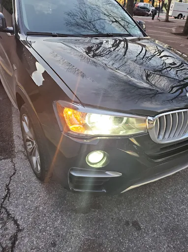 A black BMW which has been repaired